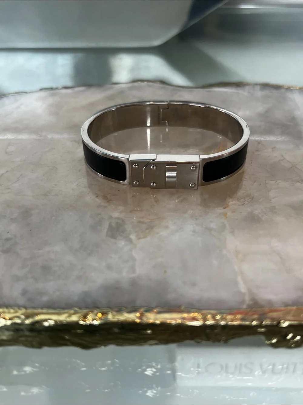 Hermes Black and Silver MEN Hinged Bracelet